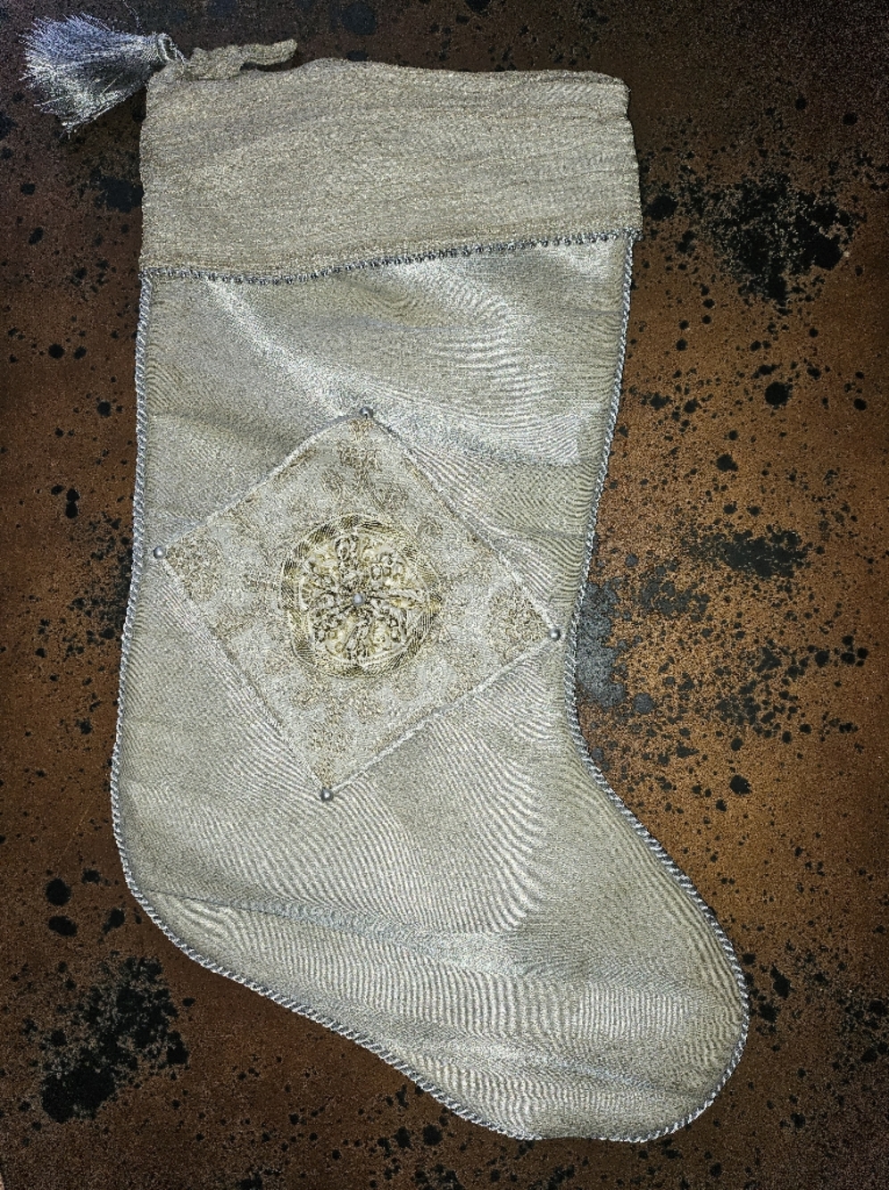 Embellished Metallic Holiday Stocking - Champagne Gold